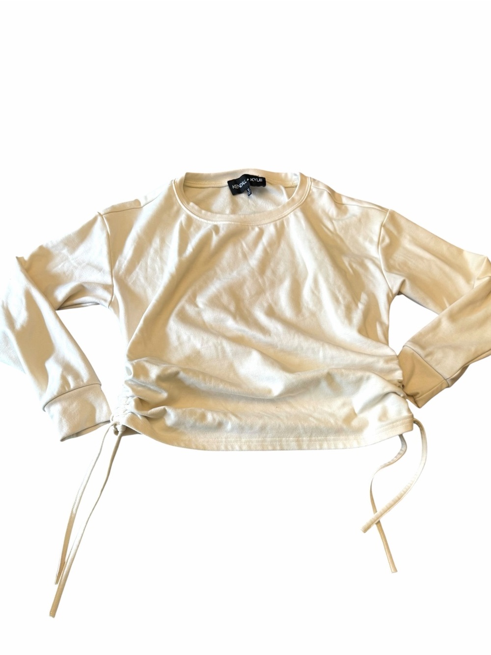 Kendall‎ & Kylie Pullover Stretch Ivory Top Medium Ruched Sides Long Sleeves